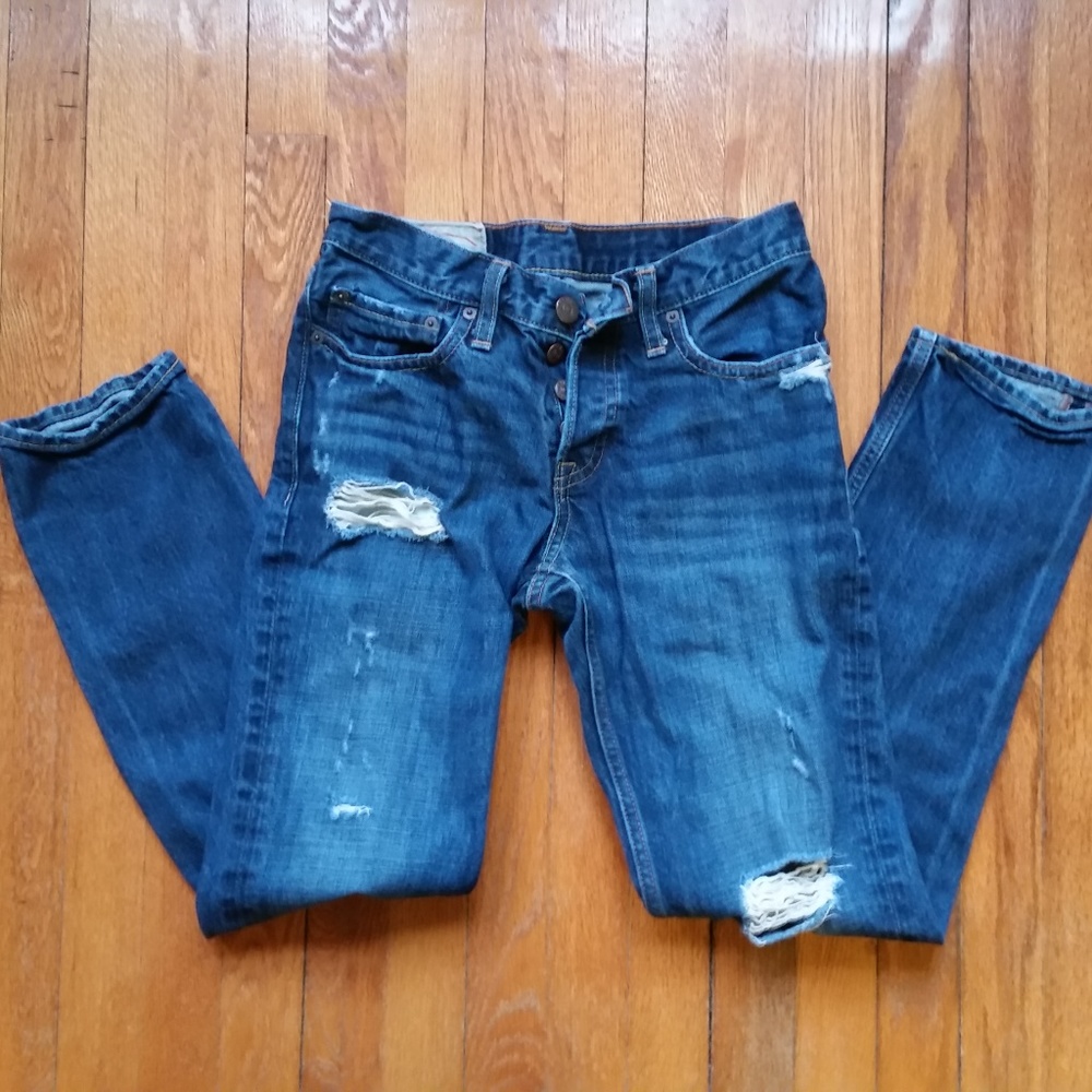 High-waist hand-distressed jeans size 28